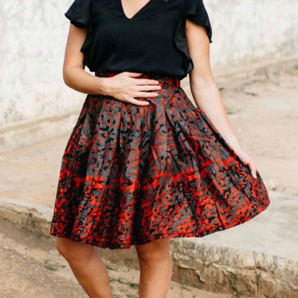 Francis + Benedict  African Swing Skirt M Colorful Geometric Zipper Flow…